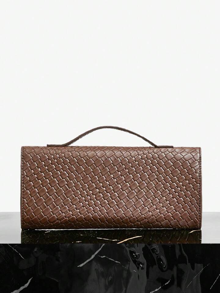 The Valen Vegan Leather  Clutch – ESPRESSO WEAVE