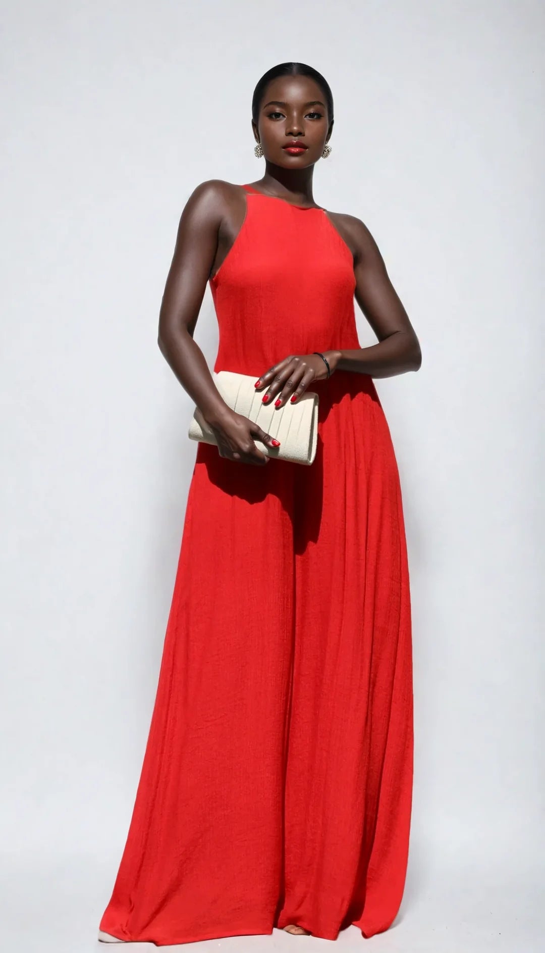 CAMELLA LOOSE FIT LINEN JUMPSUIT- ROUGE RED