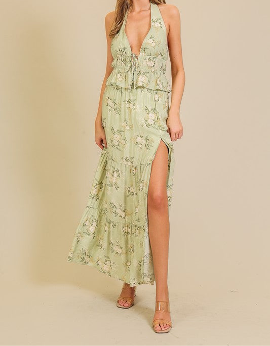 FLORAL HARMONY TOP &SKIRT SET - SAGE MULTI
