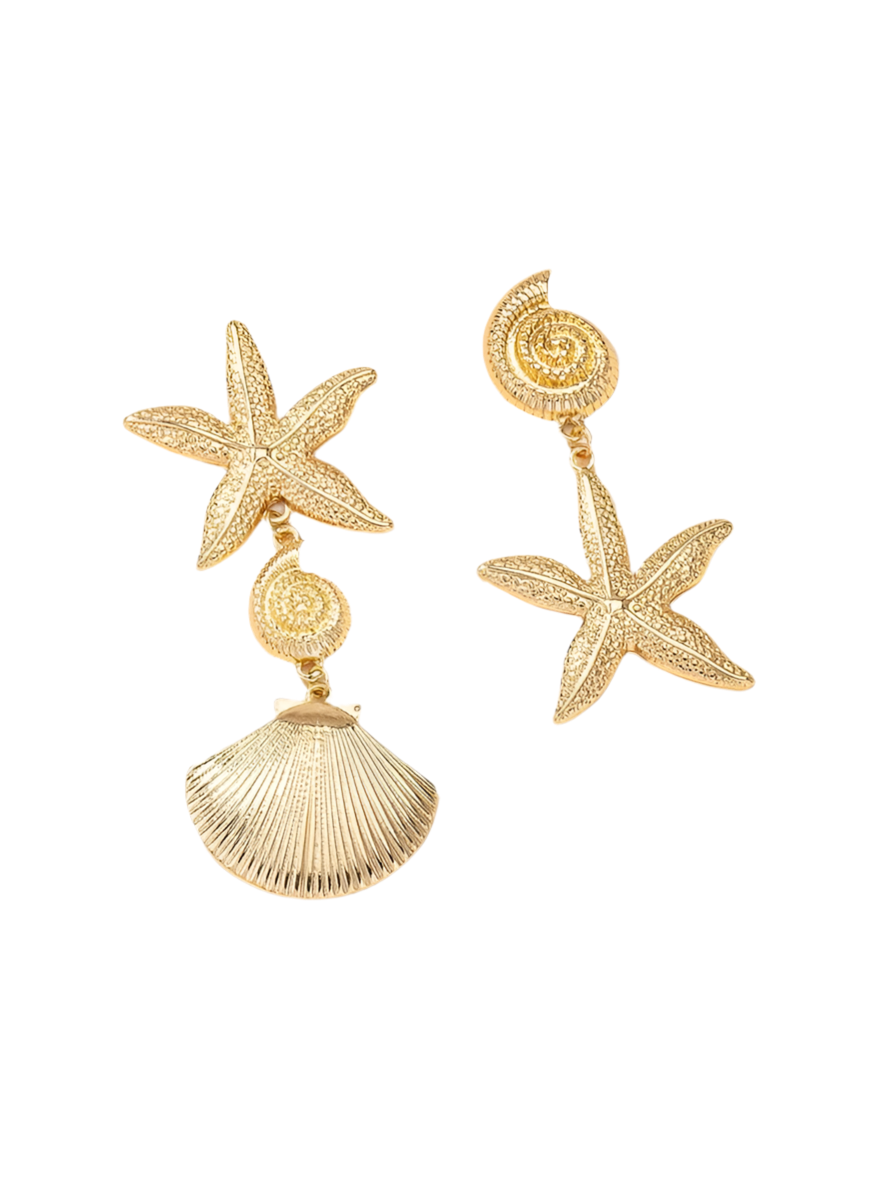 STARFISH & SHELL DROP EARRINGS