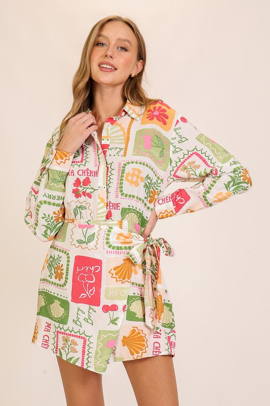MON CHERI TIE WRAP ROMPER - GREEN MULTI