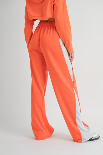 RUN THE RACE COLOR CONTRAST CASUAL PANTS-ORANGE/GREY