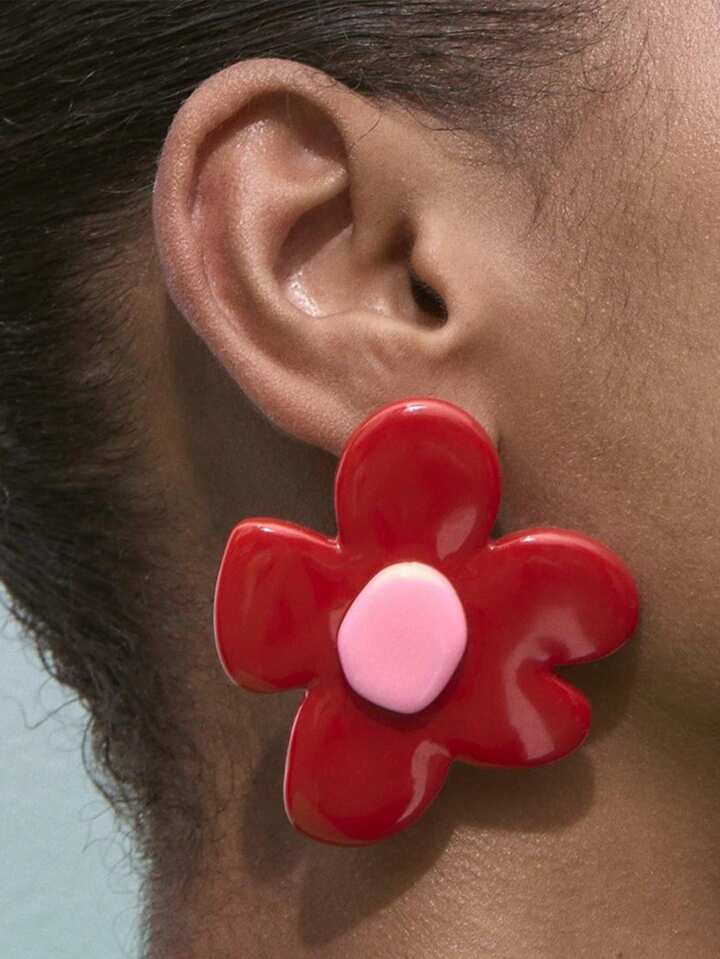 ZAA RESIN FLOWER STUD EARRINGS - RED