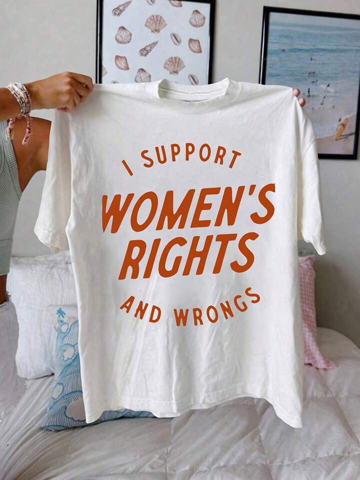 "WOMENS RIGHTS"  SLOGAN  TSHIRT- WHITE MULTI