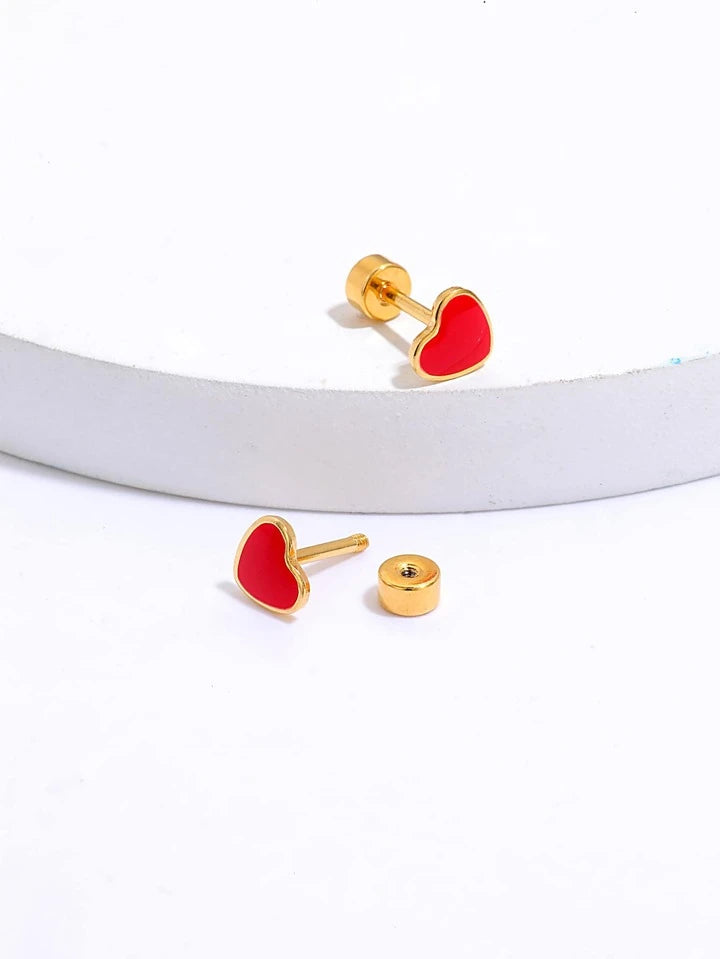 RED HEART SHAPED STUD EARRINGS