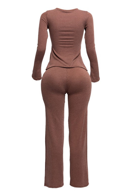 LET THEM TALK CUTOUT PANTS SET - CHOCOLATE