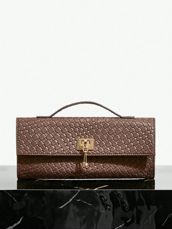 The Valen Vegan Leather  Clutch – ESPRESSO WEAVE