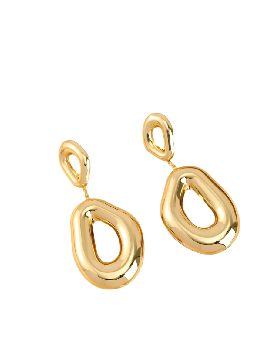 DOUGHNUT OVAL GEOMETRIC HOOP EARRINGS -GOLD