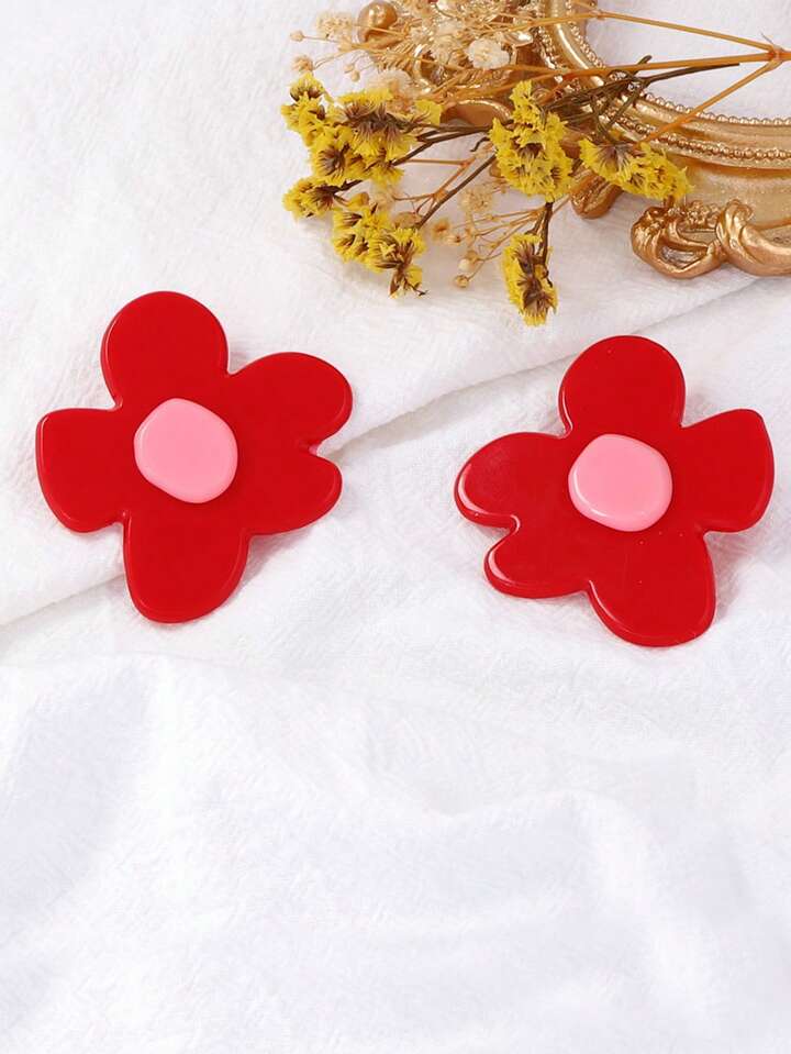 ZAA RESIN FLOWER STUD EARRINGS - RED