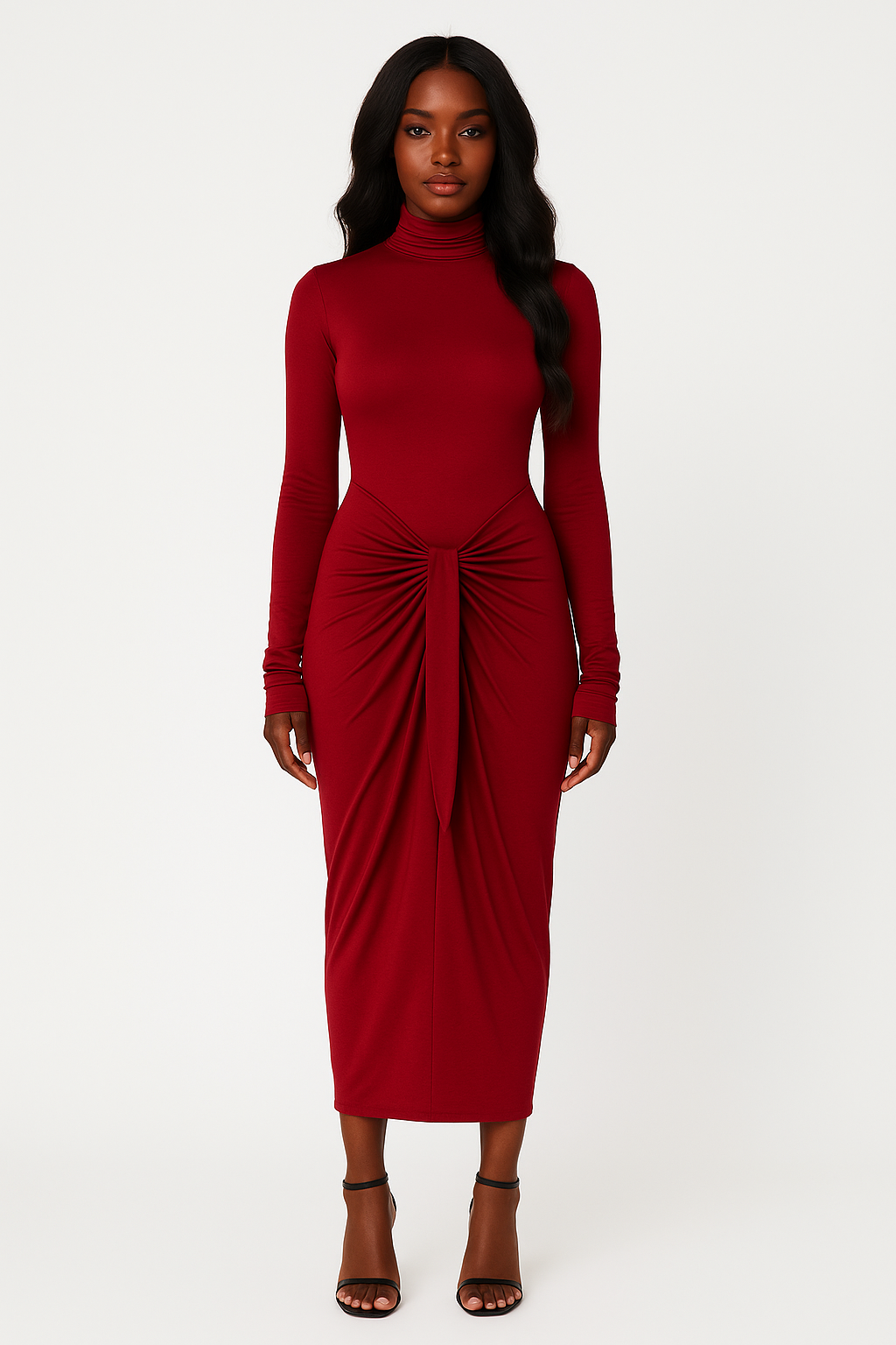 Valentina Turtleneck Maxi Dress -MERLOT(preorder 10/28)