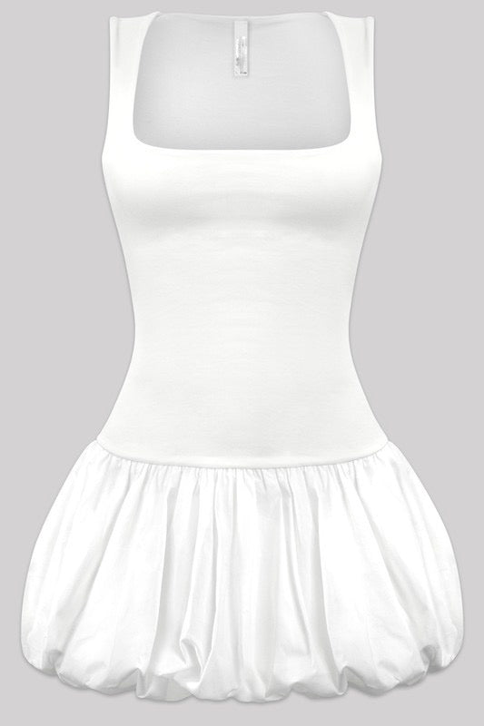 JUST A GIRL BUBBLE HEM DRESS - CLASSIC WHITE