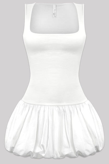 JUST A GIRL BUBBLE HEM DRESS - CLASSIC WHITE