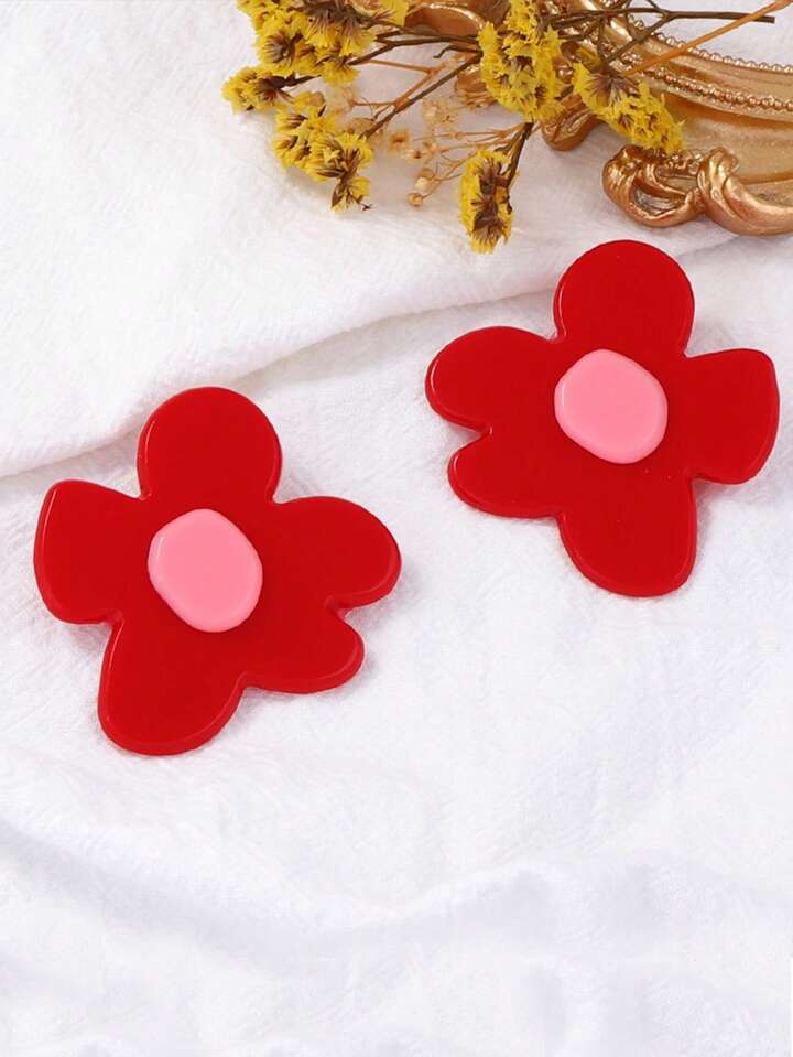 ZAA RESIN FLOWER STUD EARRINGS - RED
