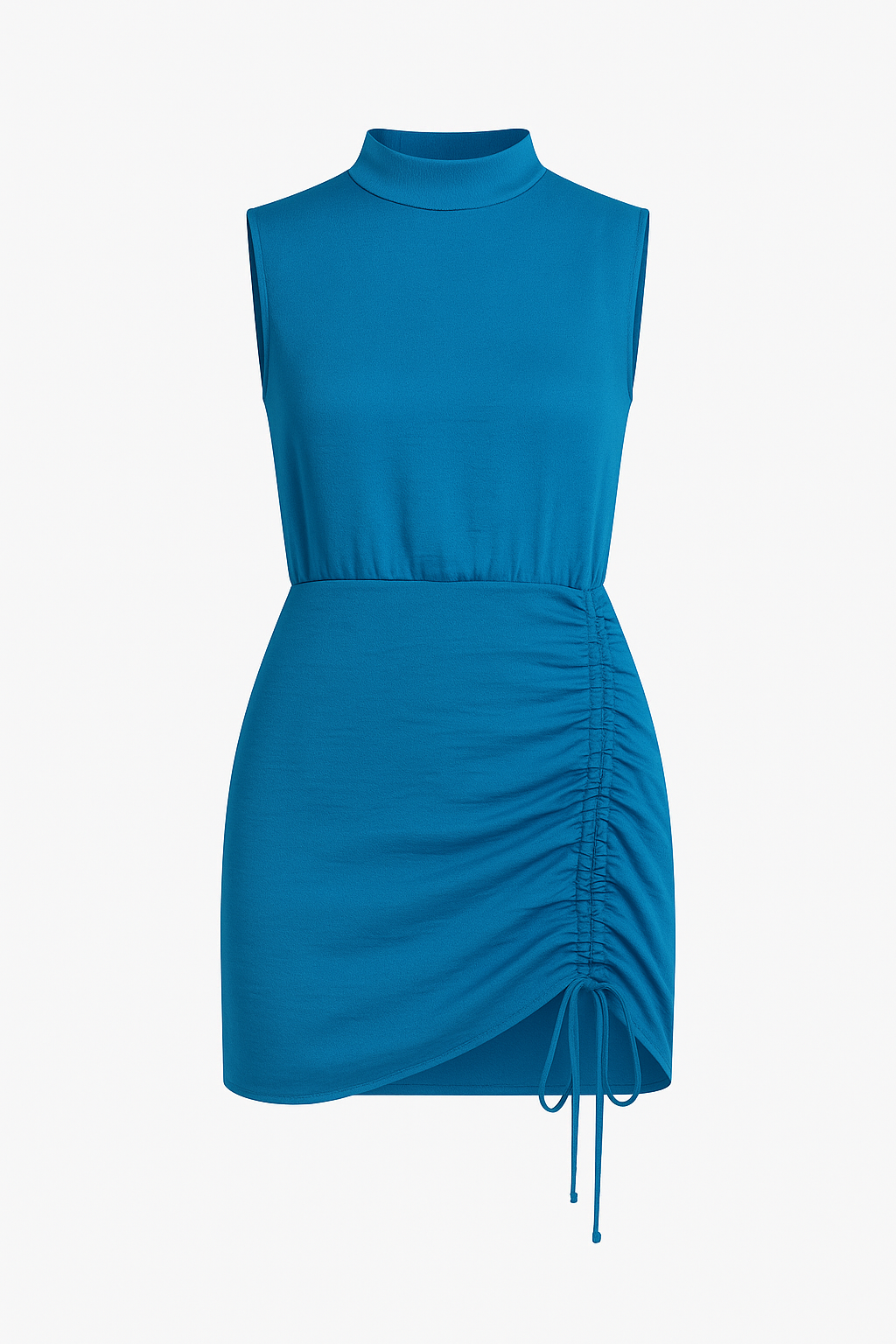 JOANNA SATIN MOCK NECK MINI DRESS- MEDITERRANEAN BLUE