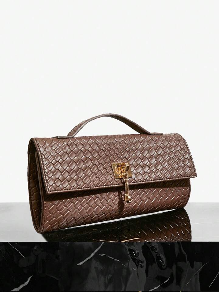 The Valen Vegan Leather  Clutch – ESPRESSO WEAVE