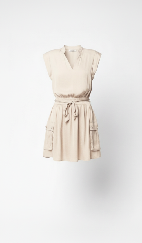 Sloane Cargo Mini Dress- SANDSTONE BEIGE
