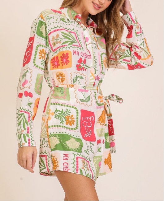 MON CHERI TIE WRAP ROMPER - GREEN MULTI