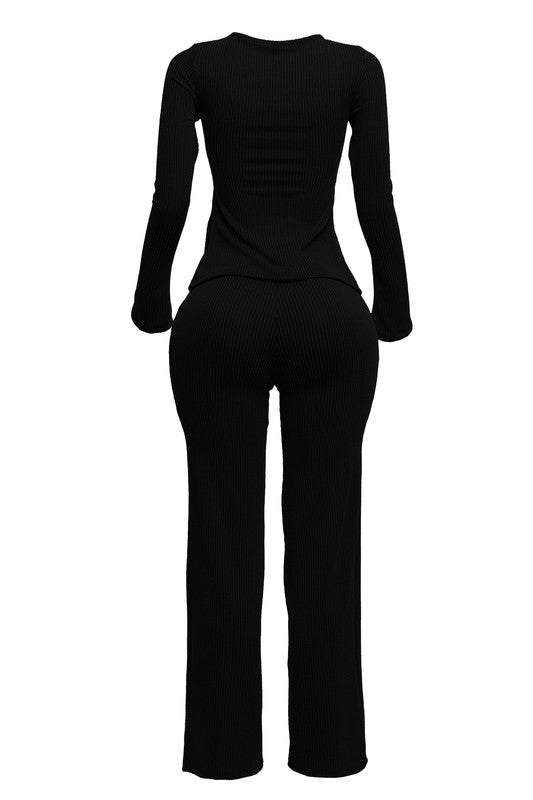 LET THEM TALK CUTOUT PANTS SET - BLACK