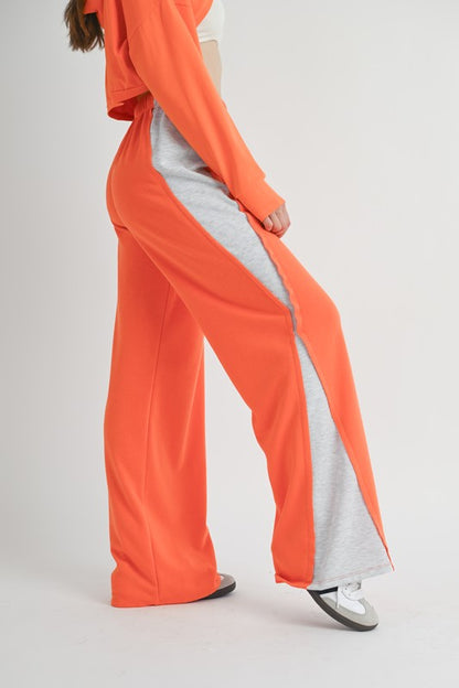 RUN THE RACE COLOR CONTRAST CASUAL PANTS-ORANGE/GREY