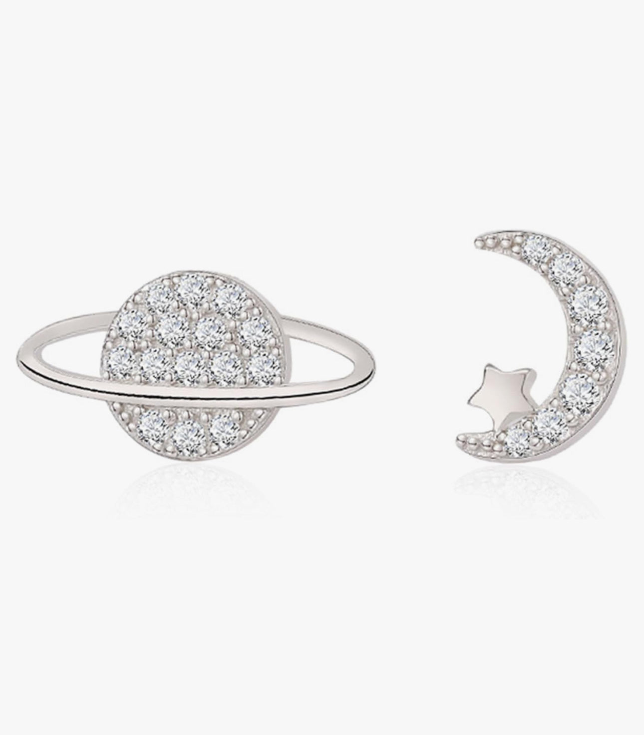 PLANET & MOON STUD EARRINGS -SILVER