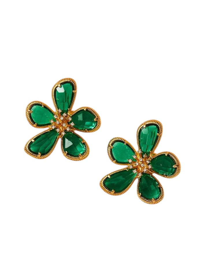 ROMANCE  FLOWER DANGLE DROP EARRINGS - EMERALD