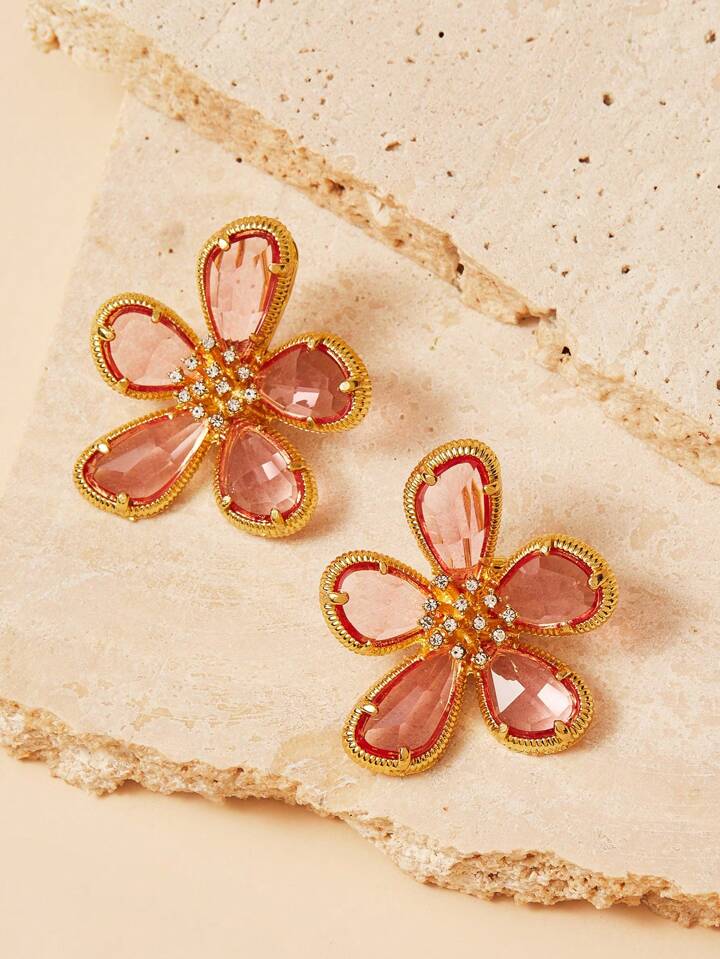 ROMANCE  FLOWER DANGLE DROP EARRINGS - ROSE PINK