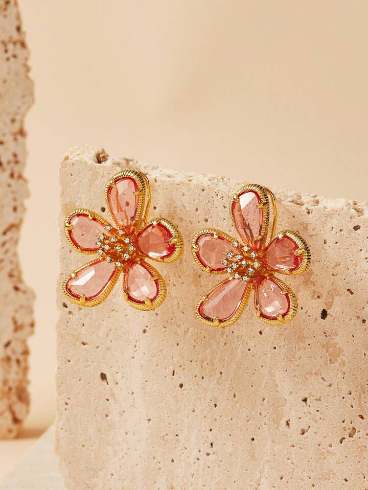 ROMANCE  FLOWER DANGLE DROP EARRINGS - ROSE PINK