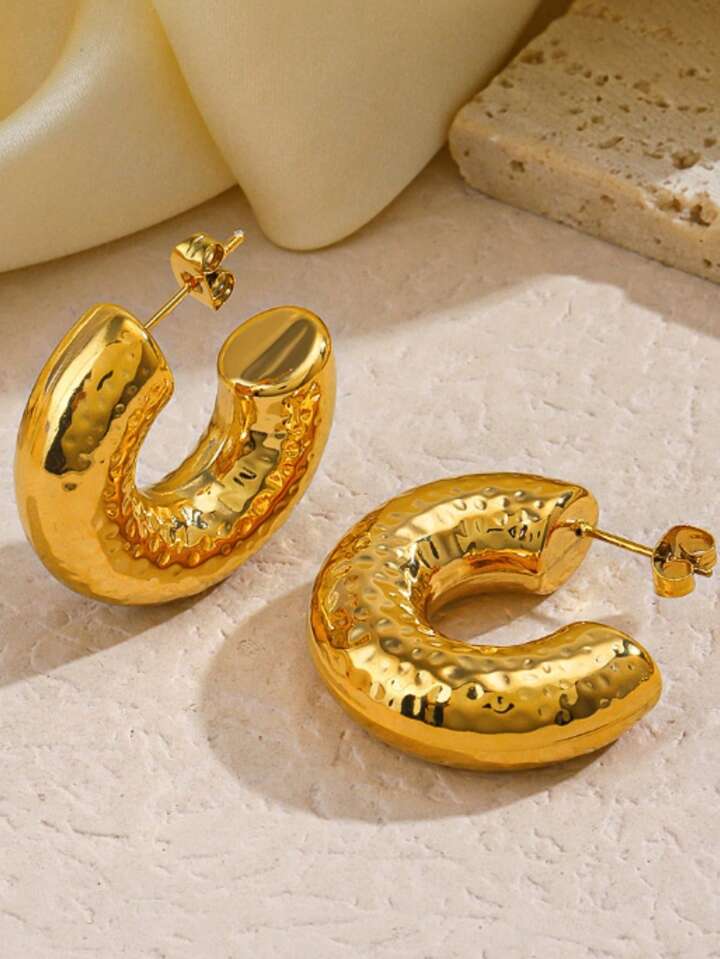 "BRASS" C SHAPED HOOP EARRINGS