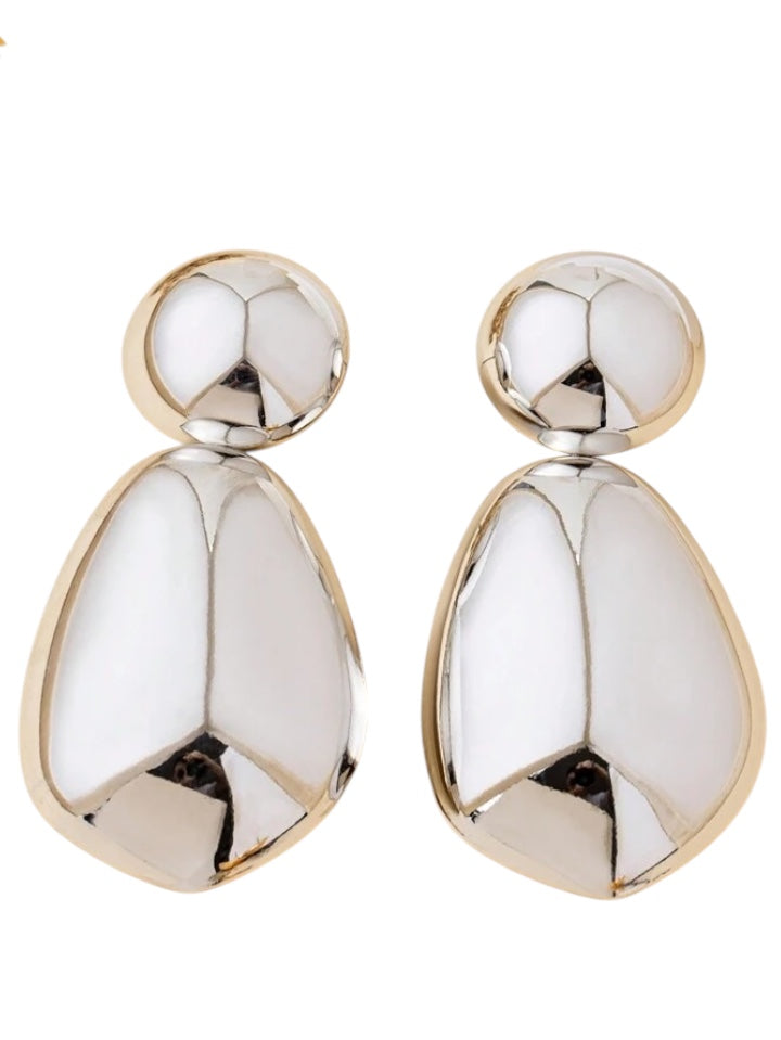 "PEBBLES " GEOMETRIC SHAPE DROP EARRINGS - SILVER