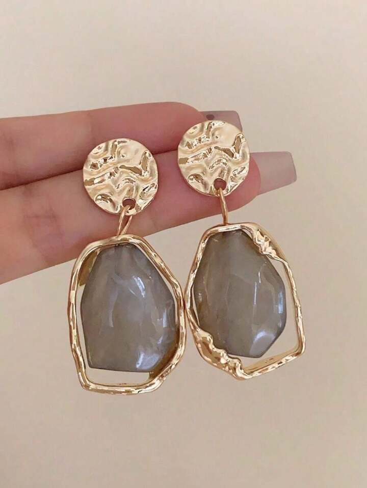 Vintage Rock Geometric Drop Earrings-GRAY