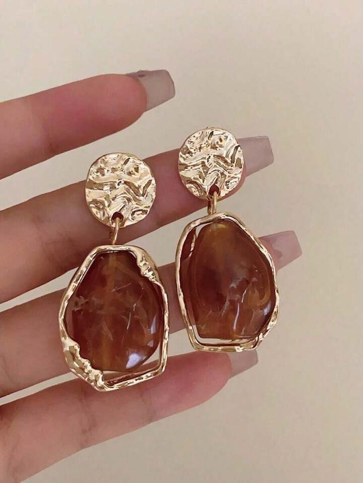 Vintage Rock Geometric Drop Earrings-BROWN