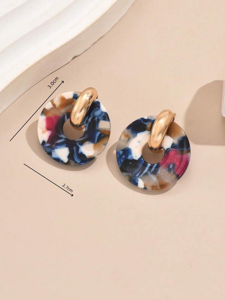 Disc Round Acrylic Stud Earrings-BLACK MULTI