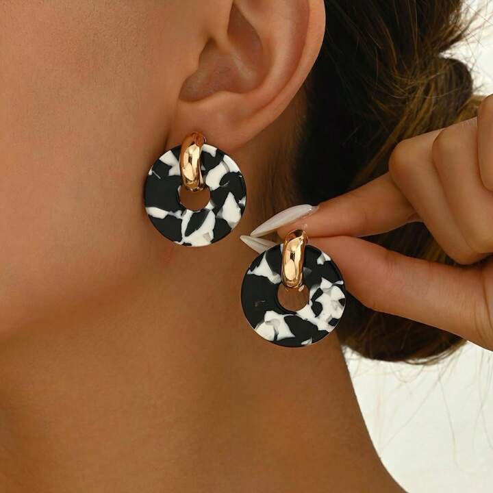 Disc Round Acrylic Stud Earrings-BLACK MULTI