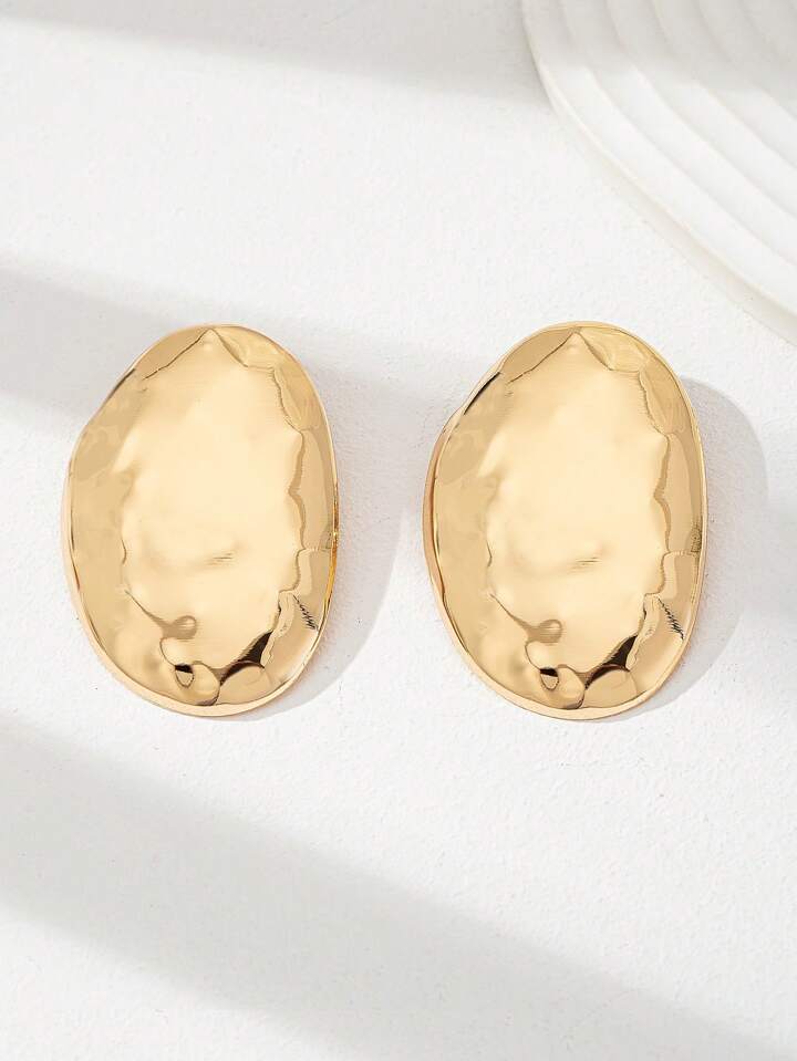 Hammered Iron Metal Stud Earrings-GOLD