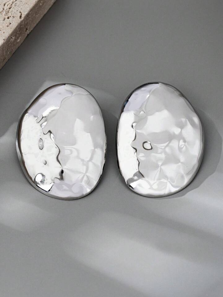 Hammered Iron Metal Stud Earrings-SILVER