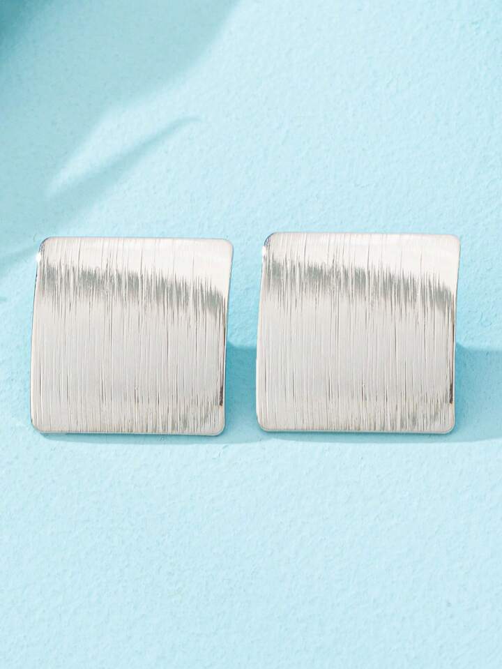 SQUARE BIZ STUD EARRINGS- SILVER