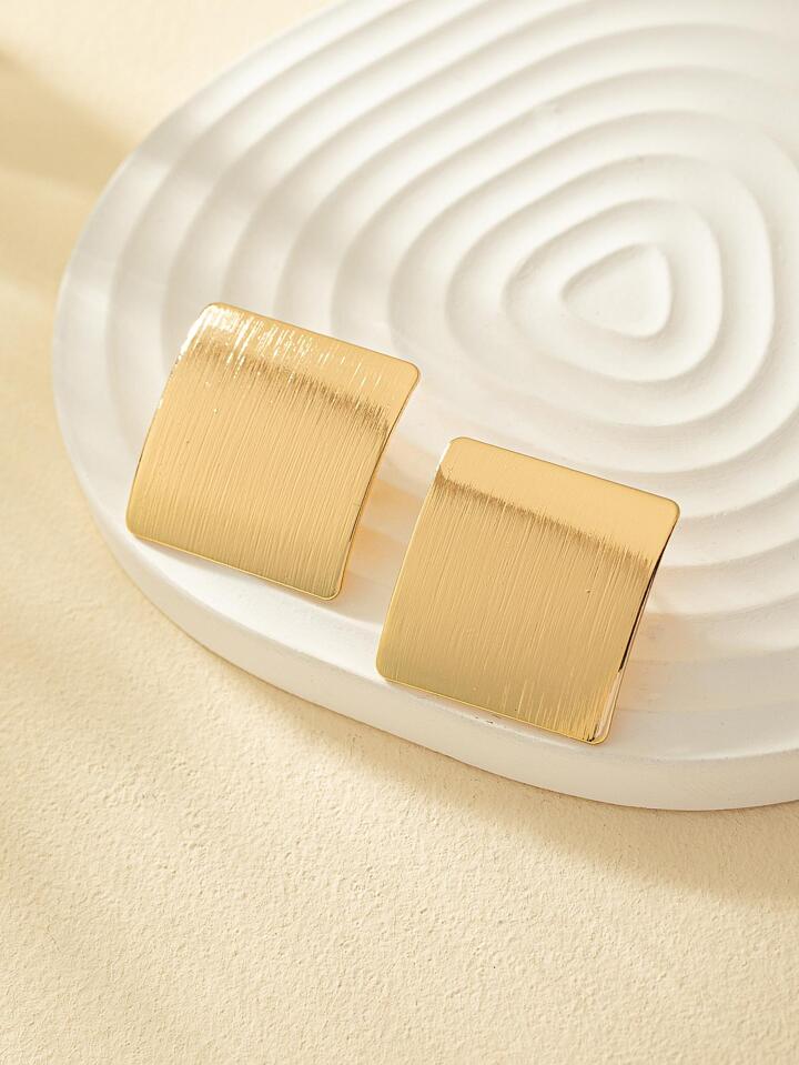 SQUARE BIZ STUD EARRINGS- YELLOW GOLD