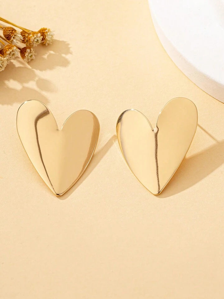 Valentine Heart Shaped Metal Earrings-GOLD