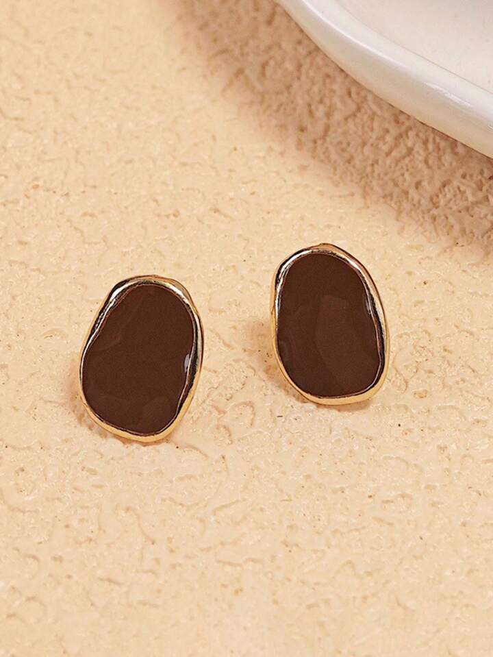 FRANCO SQUARE STUD EARRINGS - BROWN