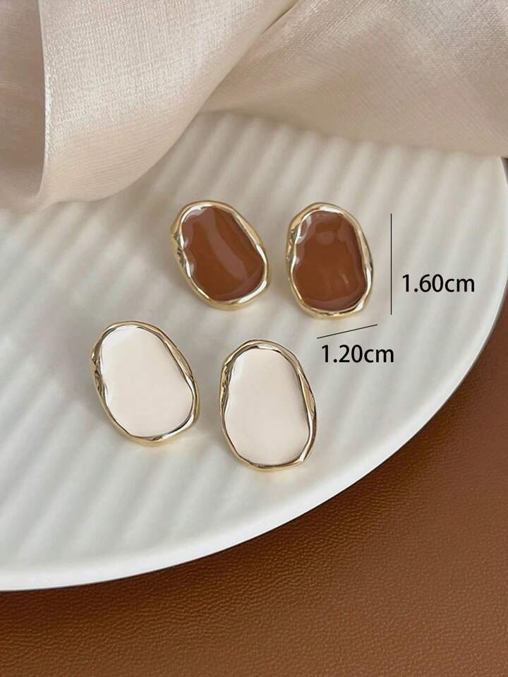 FRANCO SQUARE STUD EARRINGS - BROWN