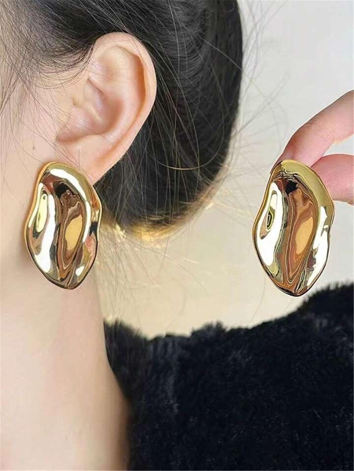 SMEAR METAL STUD EARRINGS-GOLD
