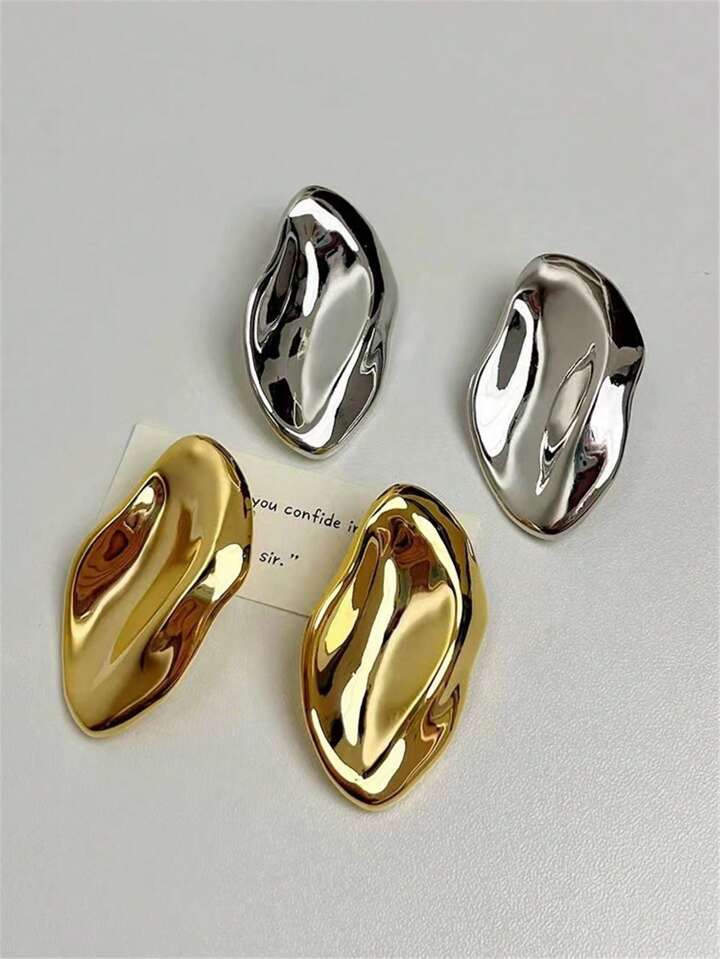 SMEAR METAL STUD EARRINGS-SILVER