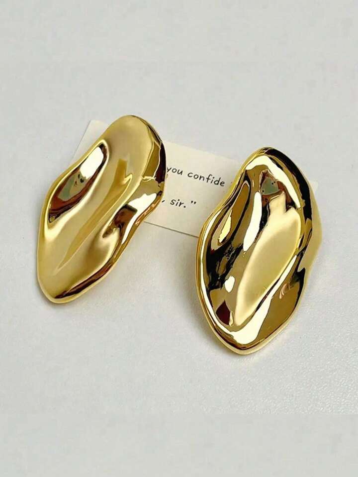SMEAR METAL STUD EARRINGS-GOLD