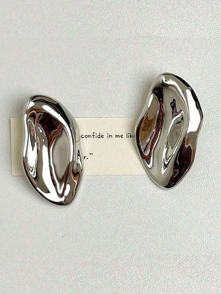 SMEAR METAL STUD EARRINGS-SILVER