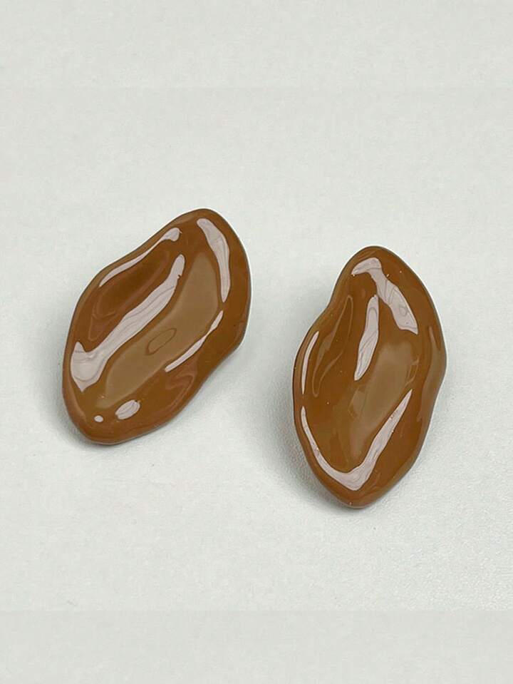 SMEAR METAL STUD EARRINGS-BROWN