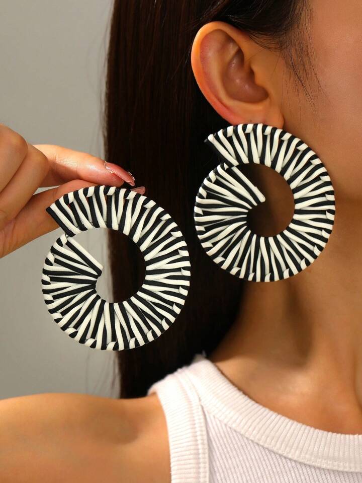 BOHO SWIRL HANDWOVEN DANGLE EARRINGS- ZEBRA STRIPE