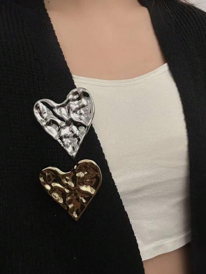 HEART SHAPED METAL BROOCH - GOLD