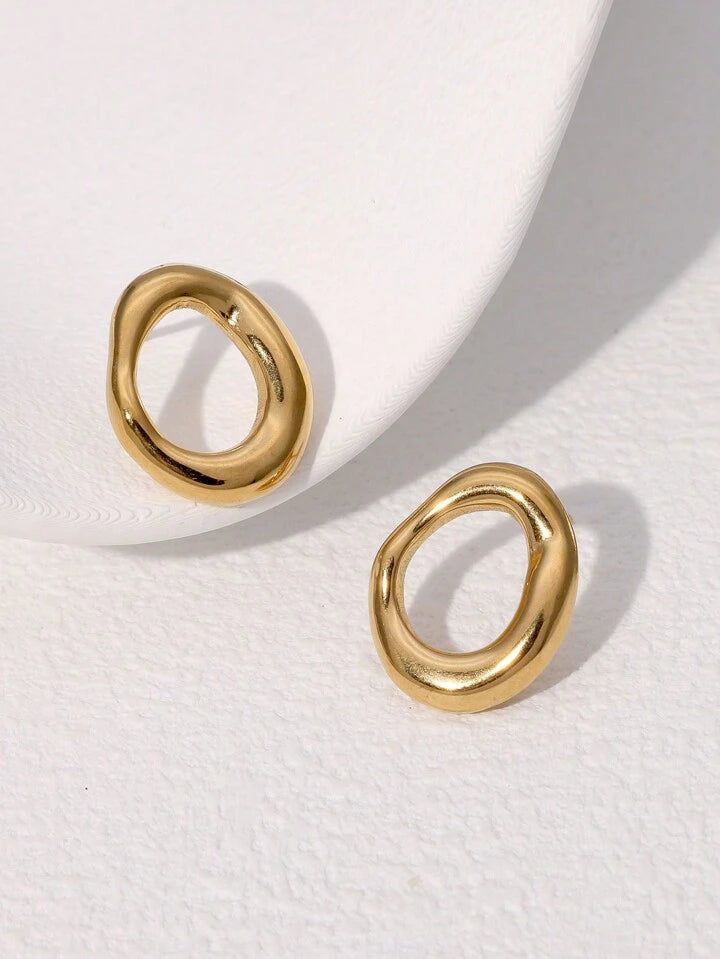 HOLLOW CIRCLE STUD EARRINGS - GOLD