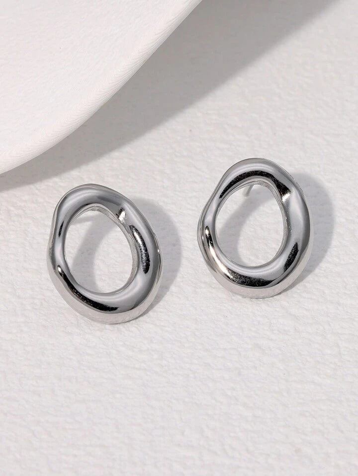 HOLLOW CIRCLE STUD EARRINGS - SILVER