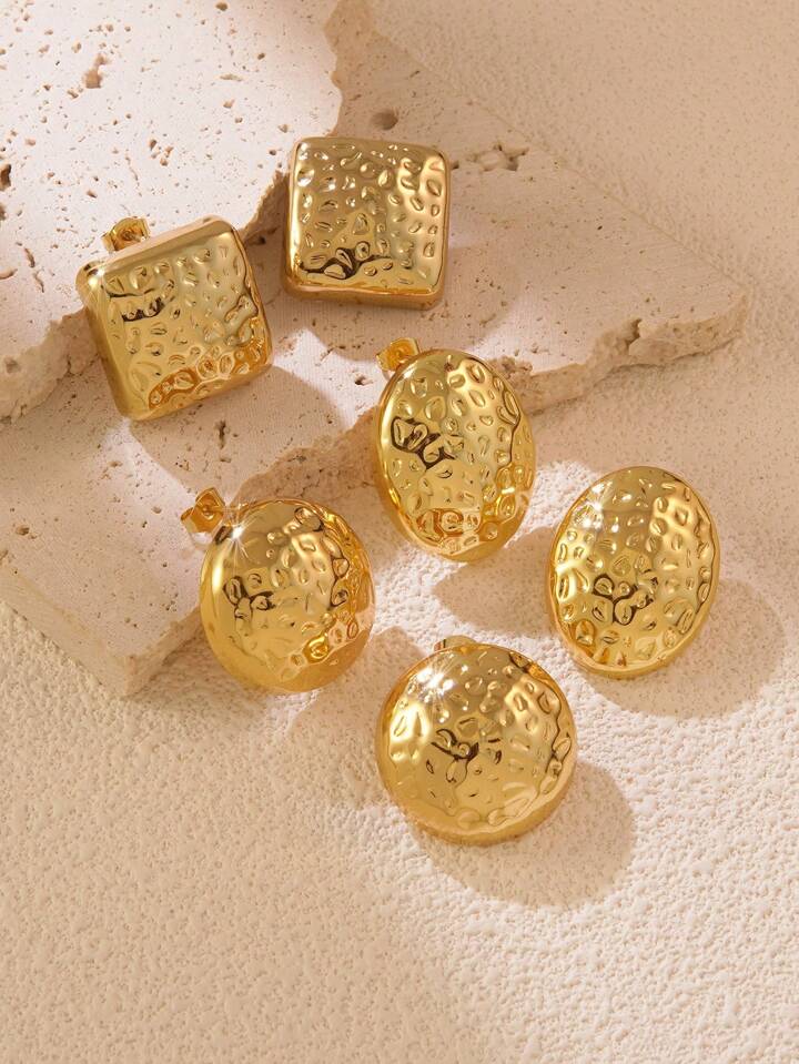 Steel OVAL Hammered Texture Stud Earrings